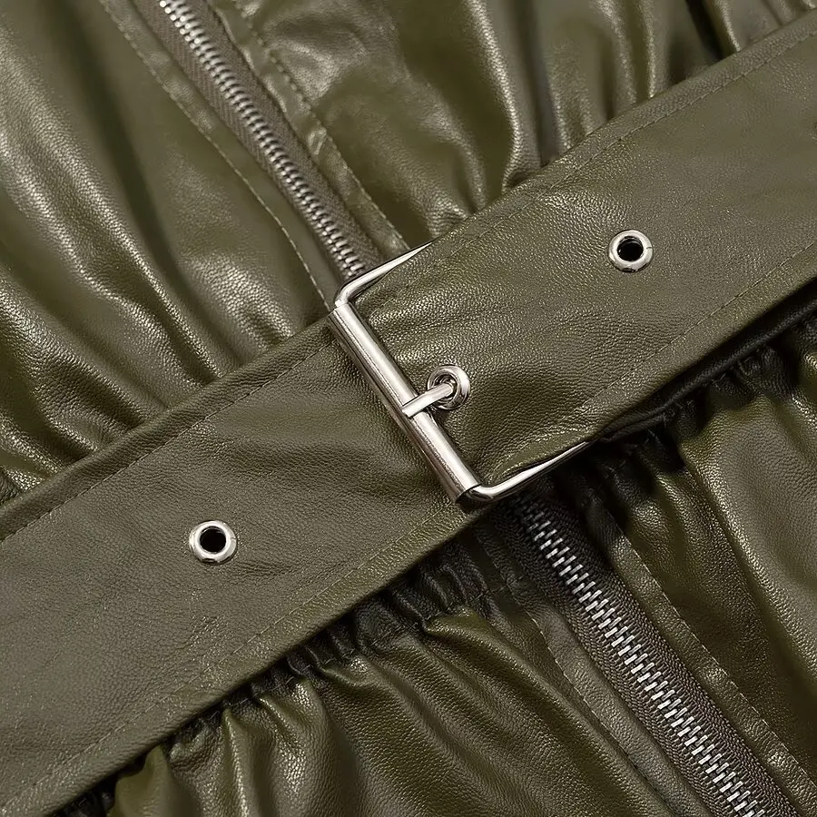 2025 Inverno Nuove donne in stile europeo e americano Personalità della moda Pendolarismo Versatile giacca con cintura elastica in vita verde