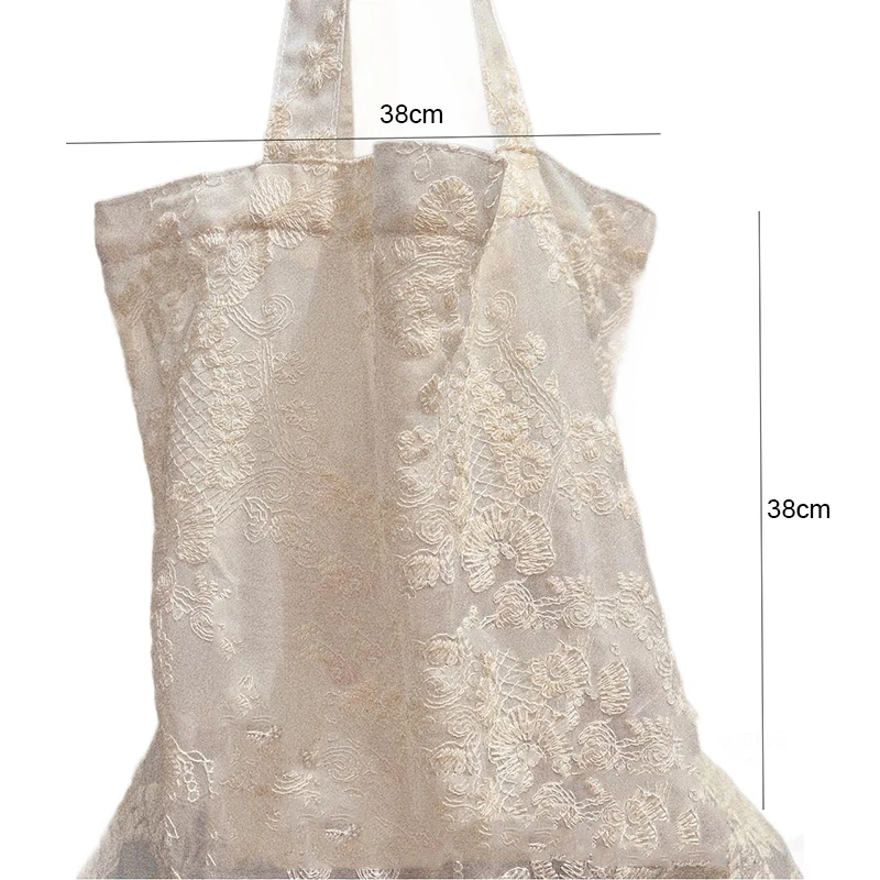 Neue Weiche Bestickte Blumen-Schultertasche Organza Große Kapazität Spitzen-Handtasche Tragbare Tragetasche für Damen – Detail 6