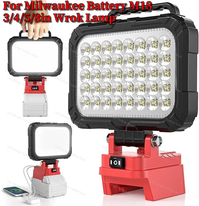 

Светодиодный светильник, подходит для аккумулятора Milwaukee M18, портативный прожектор, беспроводной, для работы на открытом воздухе, рыбалки, ручной аварийный светильник, без теста