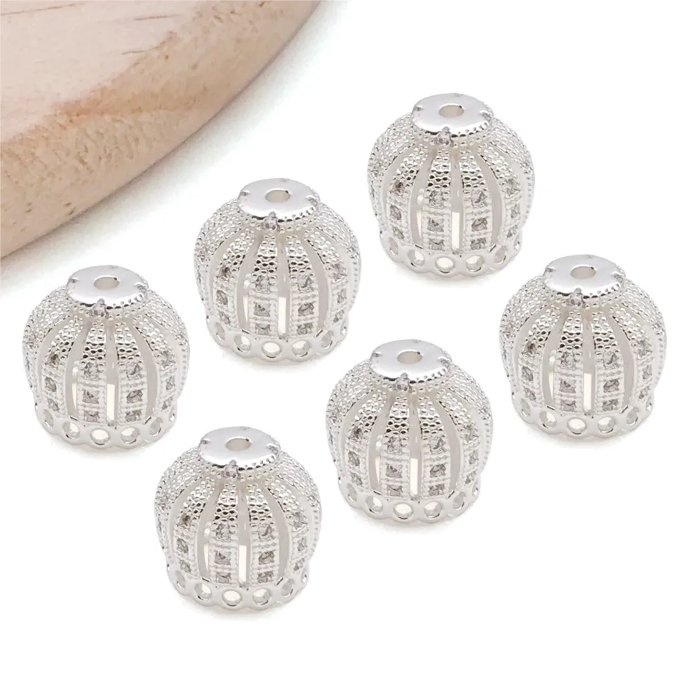 2Pcs 18K Gold Plated Brass with Zircon Crown Beads Caps For DIY Bracelets Earrings  Jewelry Making Tassel Bead Cap Accessories - view 5