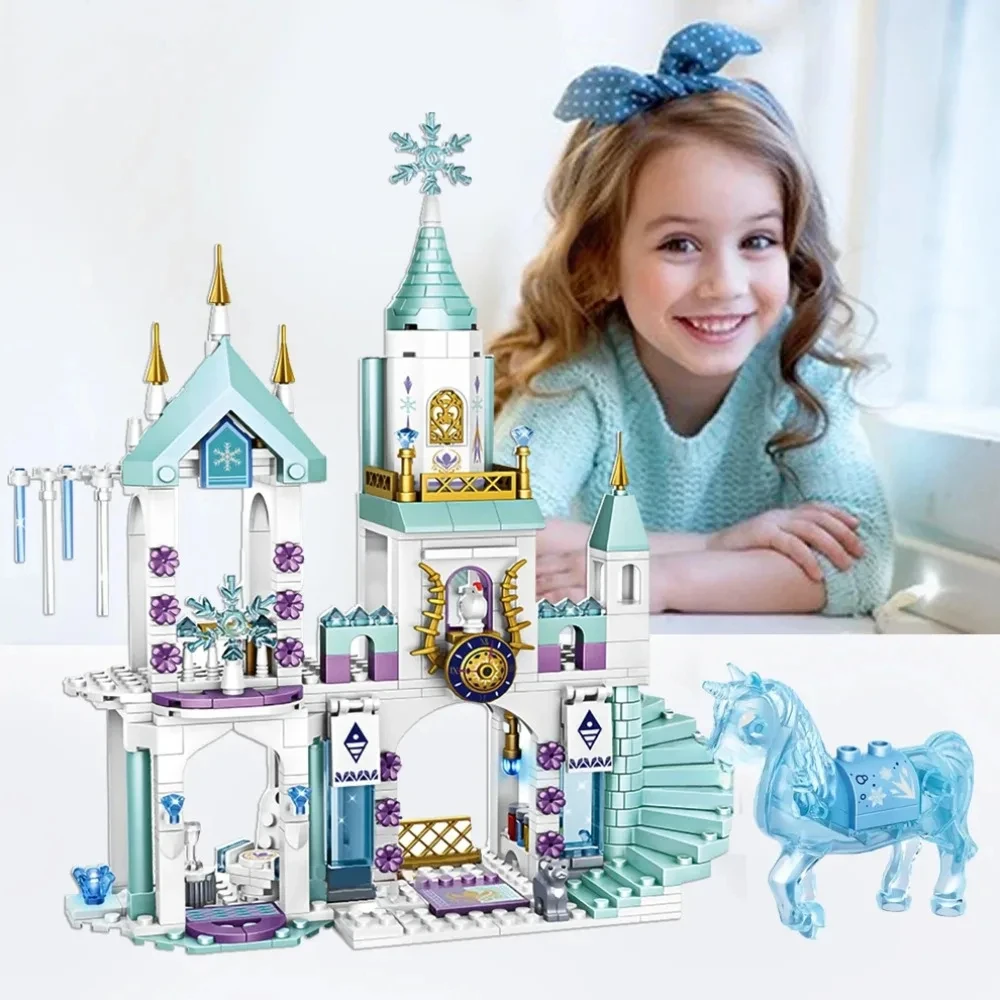 350 ชิ้น Ice Queen Castle Building Blocks ชุดเจ้าหญิง Elsa ปราสาทแช่แข็งของเล่นสําหรับเด็ก - Snowflake Design Creative Play