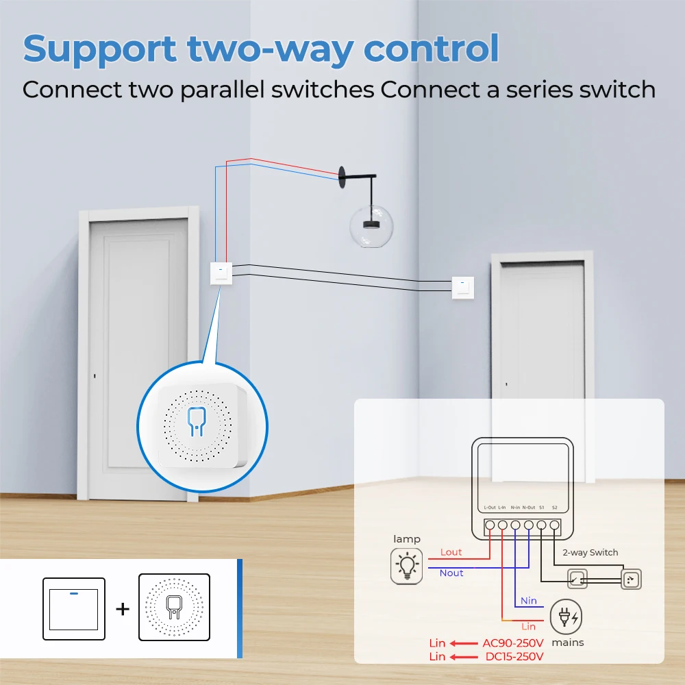 Tuya WiFi RF433 16A AC DC Smart Wireless Switch Light Mini modulo a 2 vie On Off Timer Breaker per Google Home Alexa