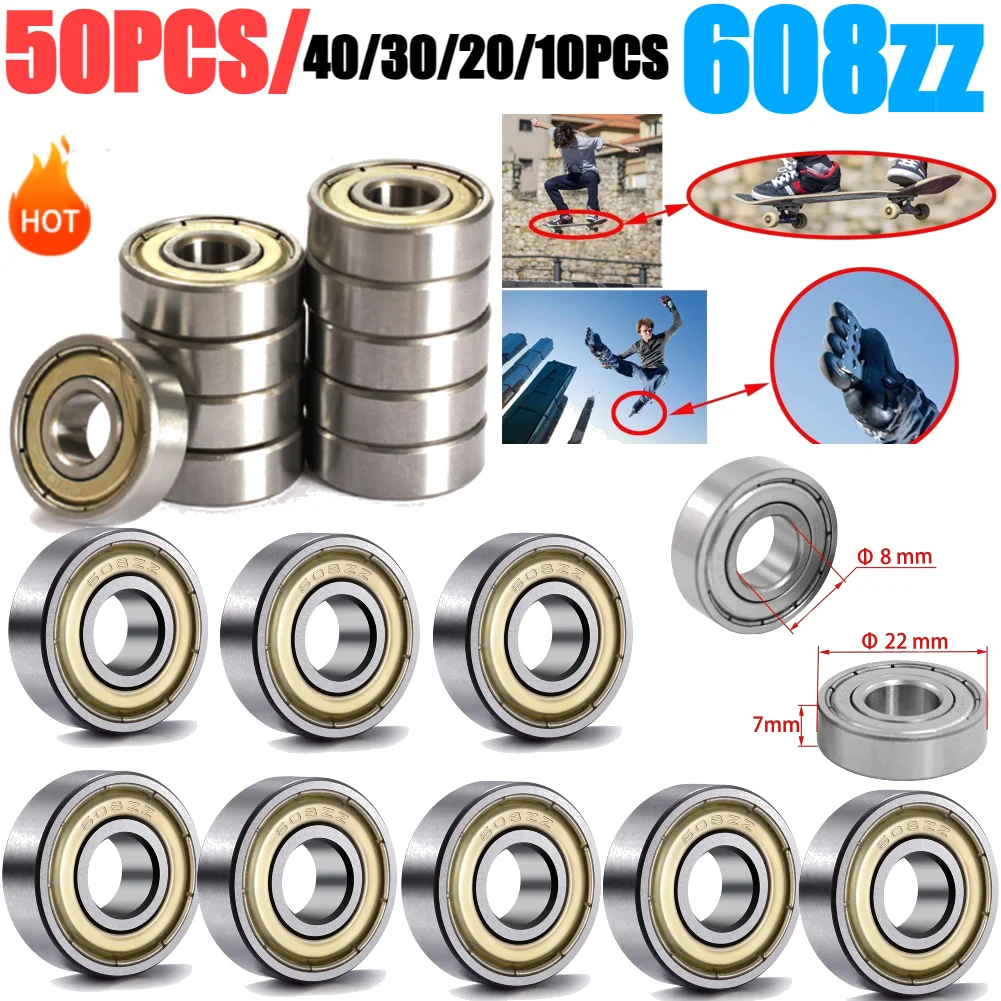 

50-10pcs 608ZZ Deep Groove Ball Bearing 8*22*7 8x22x7 MM Double Shielded Miniature High-carbon Steel Single Row 608ZZ ABEC-7