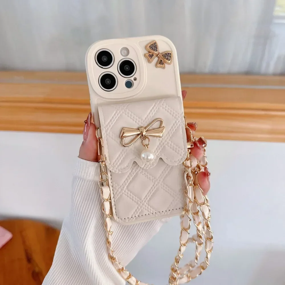 3D-Bowknot-Crossbody-Geldbörsen-Handyhülle für iPhone 16 15 14 Plus 13 12 11 XS XR X 7 8 Pro Max Plus SE mit Kartenhalter-Lanyard