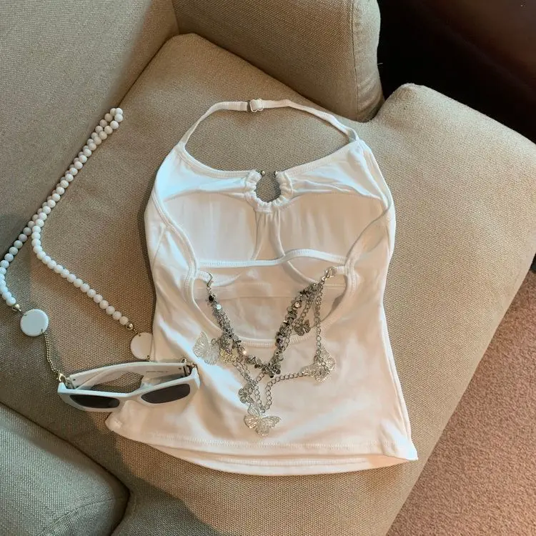 Sexy Sling Vest 2026 Women's Clothing Backless Chain Tunic Tees Crop Tops Ropa Mujer Bandage Fashion Black Tees Summer Y2k Tanks