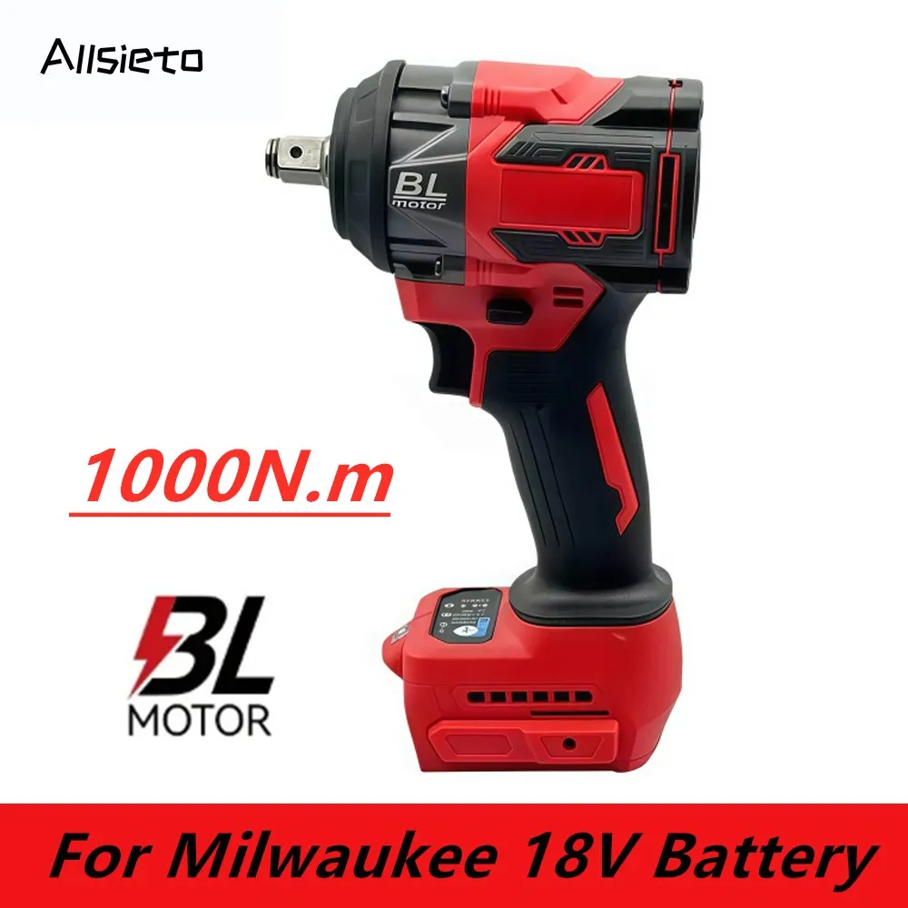 For Milwaukee 18V Battery 1/2Inch Electric Impact Wrench 1000N.M Battery Wrench Brushless Cordless Screwdriver Repair Power Tool