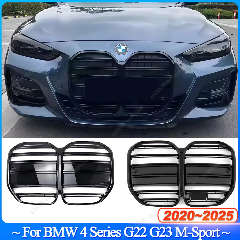 Para BMW Serie 4 G22 G23 m-sport 420i 430i 435i M440i 420d 2020-2025 parachoques delantero de doble listón rejilla negra Bodykit Tuning