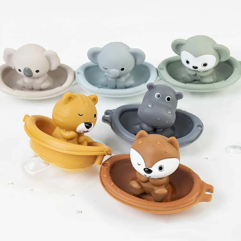 Baby Badespielzeug Stapeln Schwimmende Boote Niedliche Tiere Fingerpuppen Quetschspielzeug für Kinder Badezimmer Baby Badewanne Wasserspielspielzeug