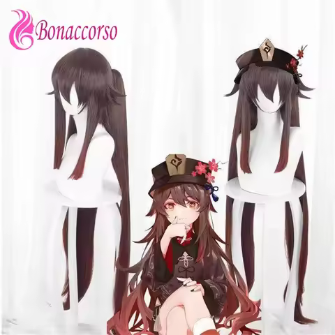 Walnut Dark Anime Cosplay Wig Dark Red With Bangs Synthetic Long Straight Wig Cute Girl Heat Resistant Fiber Cosplay Hu Tao Wig
