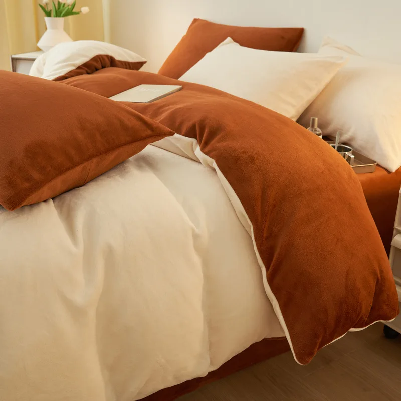 Two-Tone Milk Velvet Quilt Cover for Winter 1Pc Simple Soft Thick Warm Duvet Cover Skin-Friendly Solid Bedding for Single Double
