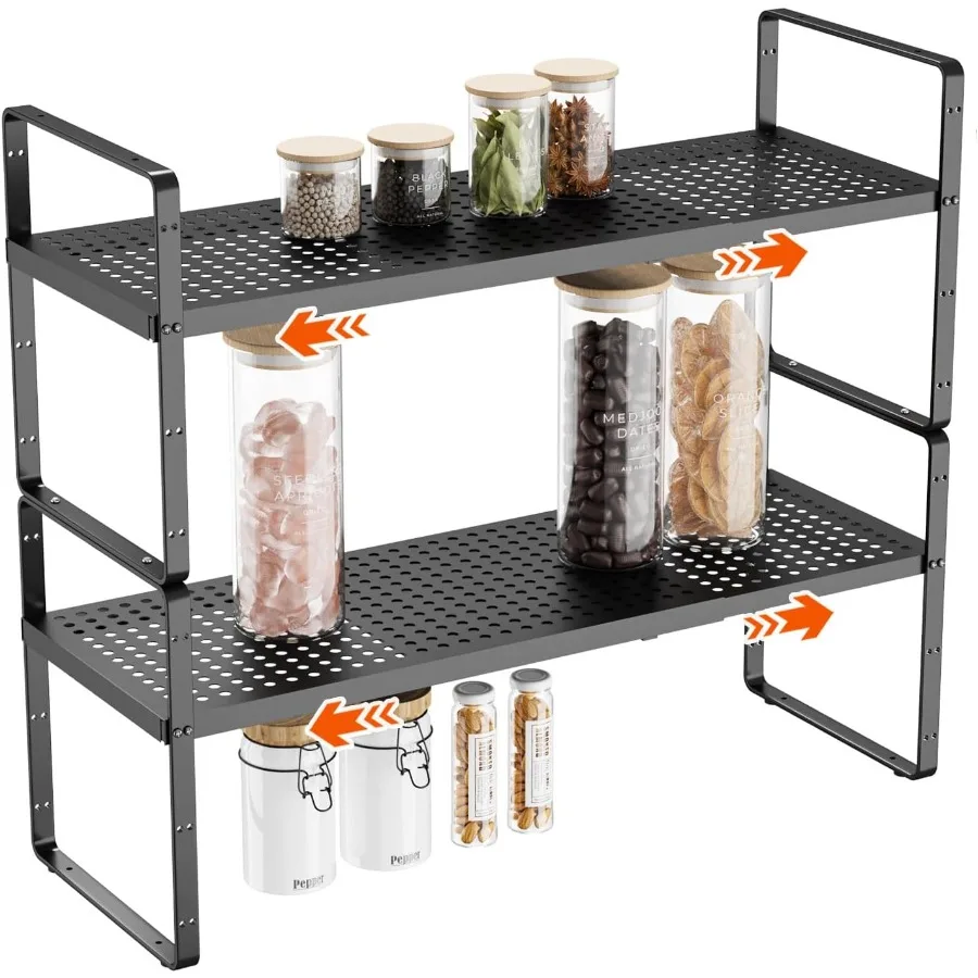 

2Pack 16.527L Expandable Cabinet Countertop Shelf Organizer Stackable Metal Shelves Kitchen Organizers and Storage Black Storag
