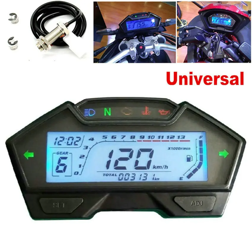 

Universal Motorcycle Digital Speedometer Odometer Tachometer RPM Gauge 199 Kph Mph for 1 2 4 Cylinder