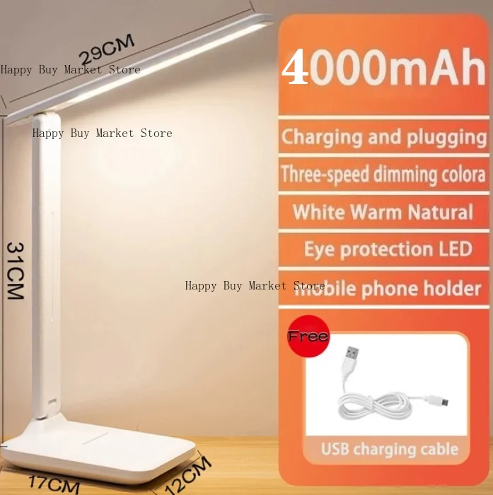 4000mAh rechargeable LED lampe de Table USB 3 couleurs réglable en continu lampe de bureau tactile pliable Protection des yeux lecture veilleuse
