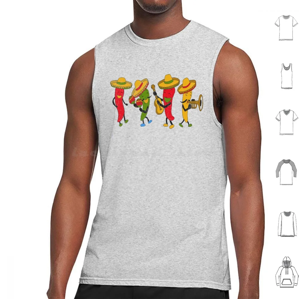 Silly Peppers Mariachi Band Tank Tops Print Cotton Peppers Chili Funky Jalapeno Pepper Mariachi Mexican Funny Trendy Hand