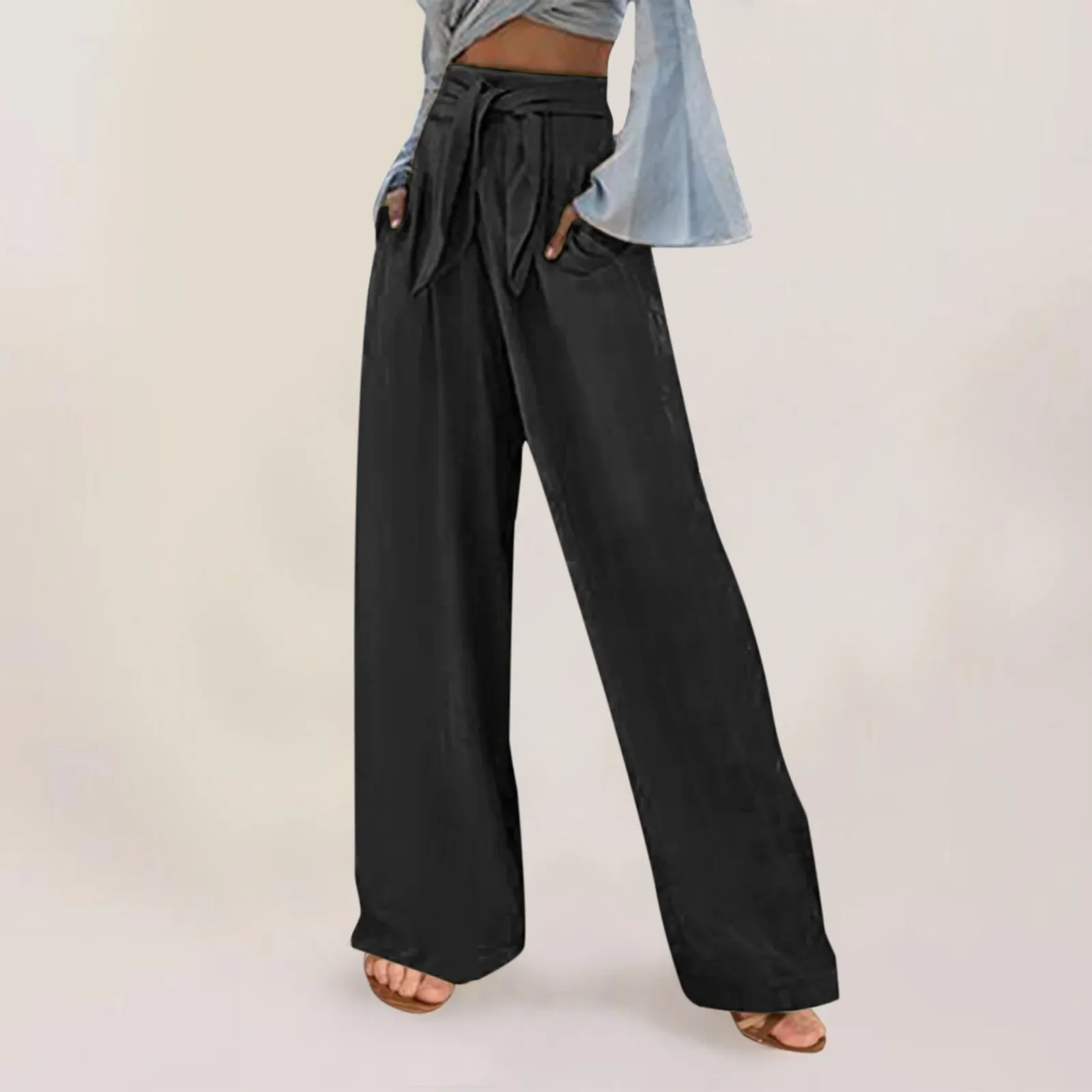 

Summer Wide Leg Pants For Women Casual Elastic High Waist 2023 New Fashion Loose Long Pants Pleated Pant Trousers Femme