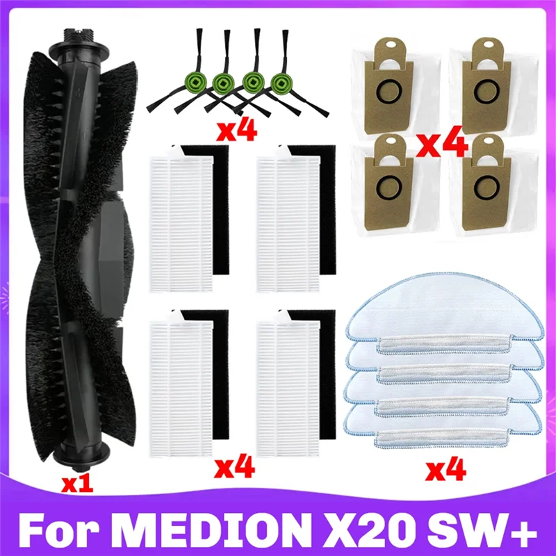 الترويج! متوافق مع MEDION X20 SW + / MD11415 الأسطوانة الجانب فرشاة فلتر Hepa ممسحة القماش كيس لجميع الغبار جزء الملحقات