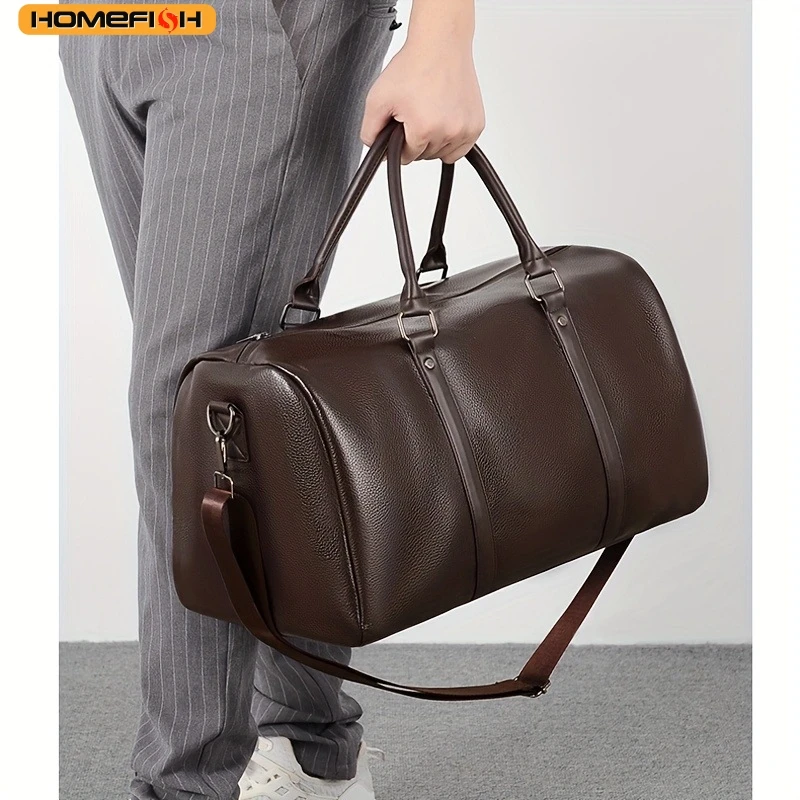 HOMEFISH Large Capacity PU Waterproof Fitness Bag Retro Design for Short Trip Motorcycle Training Sports Leisure Travel Use