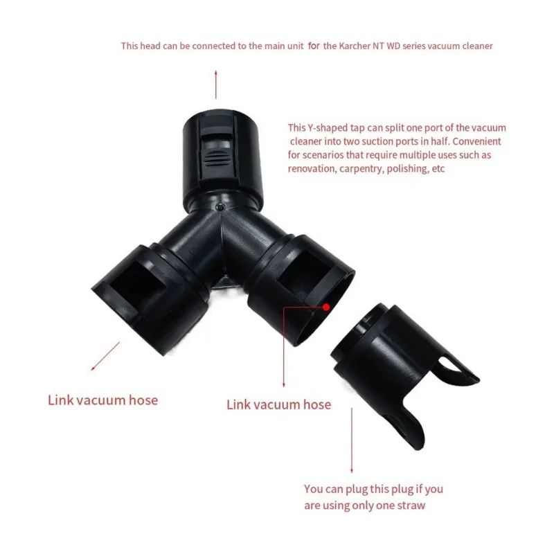 ABUD For Karcher WD2 WD3 WD4 WD5 NT20 NT30 Y Splitter Hose Adapter, 2-in-1 Connector, Sturdy Plastic Vacuum Accessory for Car,