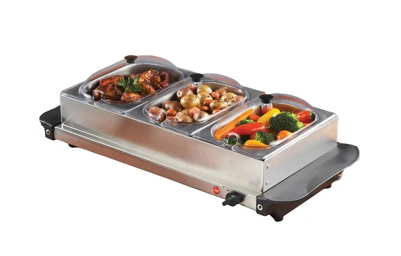 Brentwood 180-Watt 4.5-Qt. 3-Pan Buffet Server and Warming Tray, Silver