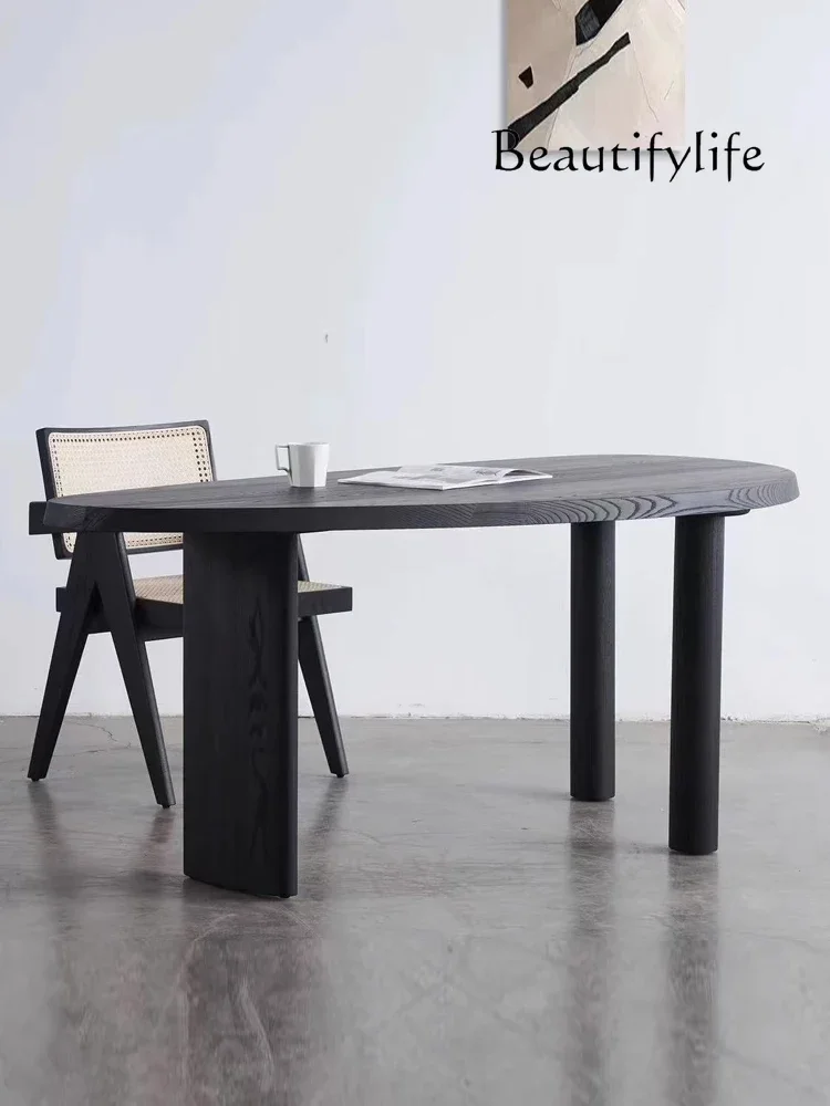 

Nordic Shaped Desk All Solid Wood Dining Table Modern Chic Style Oval Table Office Simple