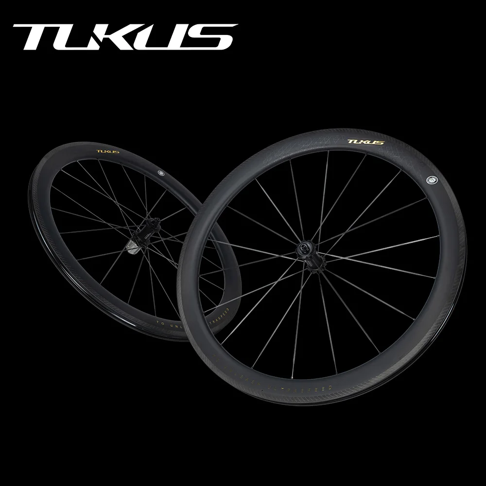 TUKUS R50K Ultra-light 700C 50mm Rim Brake Carbon Road Wheels 60T Ratchet Steel Hub 18H/21H for Racing & Training 18mm width