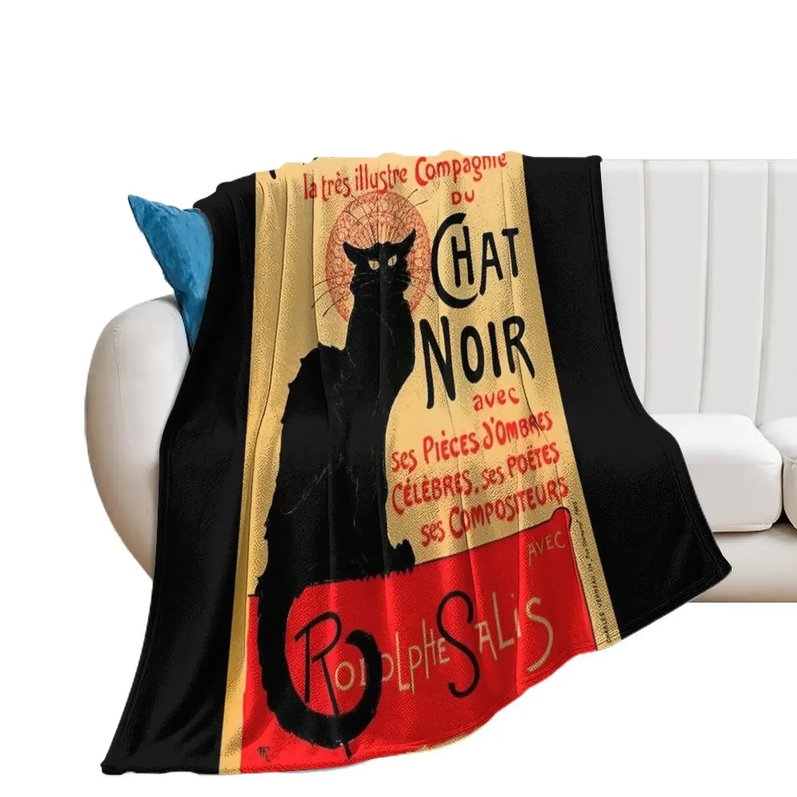 Vintage Le Chat Noir France Advert Throw Blanket Decorative Beds Soft Beds Blankets