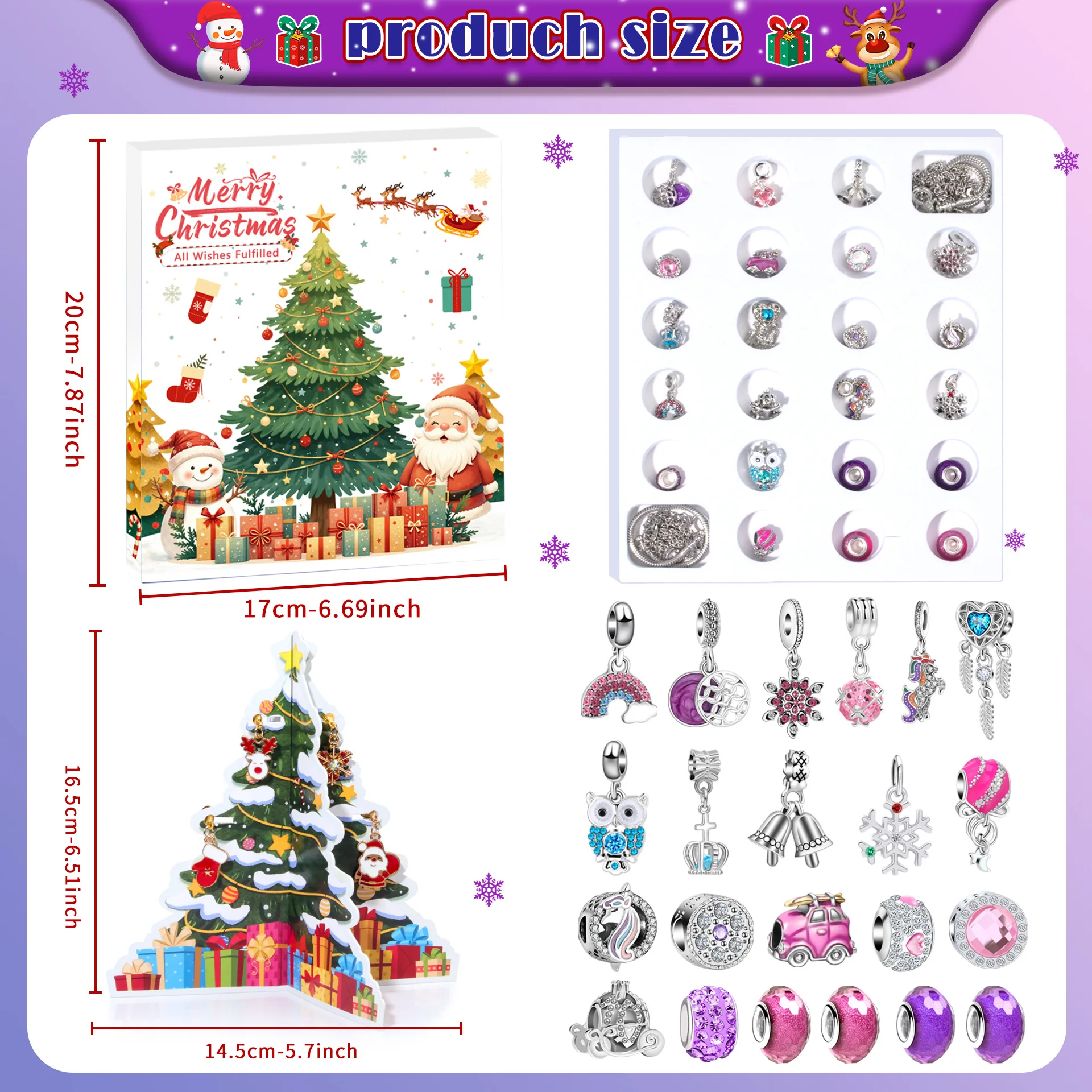 Christmas Jewelry Advent Calendar with Light Advent Calendar 2025 for Kids Christmas 24 Days Countdown Calendar with Bracelet - Image 2