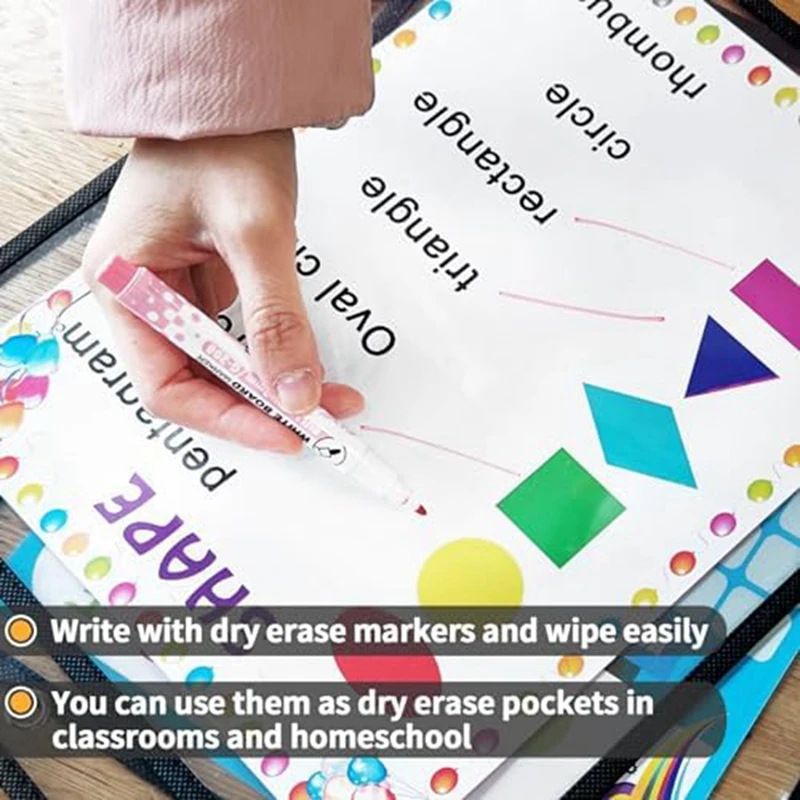 Plástico transparente Titulares Bilhete Trabalho, Seco Apagar Bolsos, Loja Ticket Titulares, Preto, Reutilizável, Mangas para Papel, 10x14in