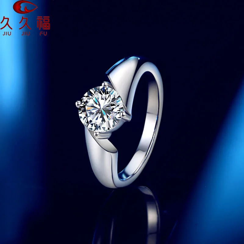 Female Fashion Smooth Band Four-Claw Ring, PT950 Platinum Band and 1 Carat Moissanite, create low-key luxurious style for ladies