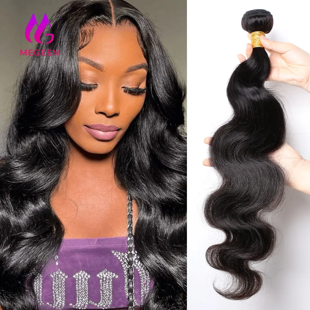Megeen Braziliaanse Body Wave Human Hair Bundels 12a Weave Hair Extensions 1 Bundels Deal 95-100G Tot Lengte 1b Zwart Remy Haar