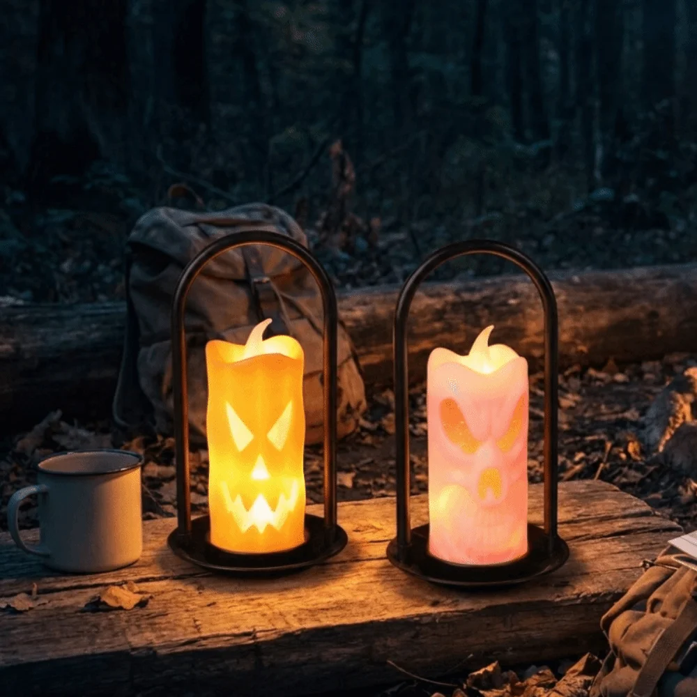 Festive Cartoon Handheld Candle Light Luminous Button Batteries Halloween Decoration Lighting Plastic LED Candlestick Home Decor