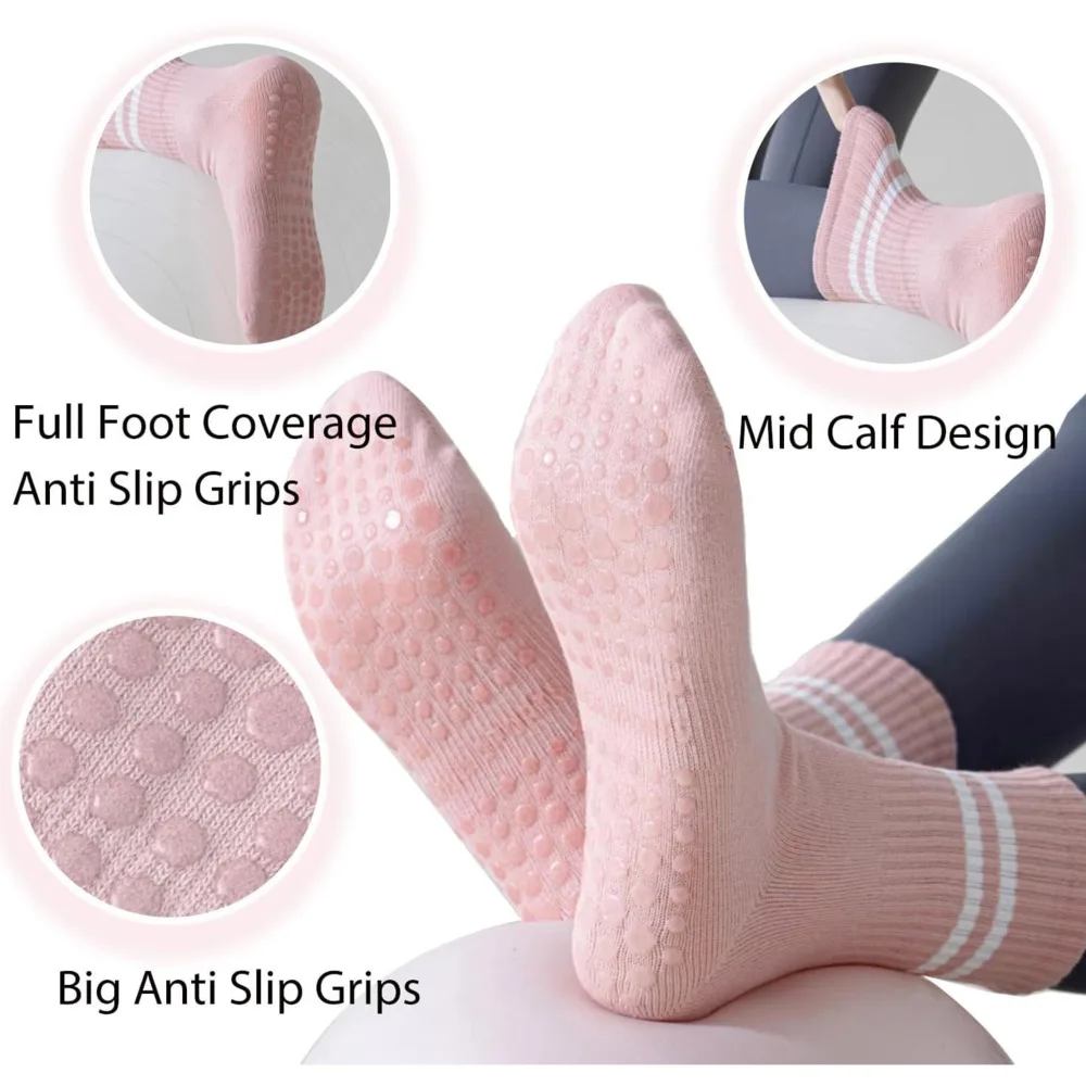 Calcetines largos de algodón para Yoga, medias antideslizantes de tubo medio de silicona para Pilates, interiores, Fitness, gimnasio, pista de baile, deportes