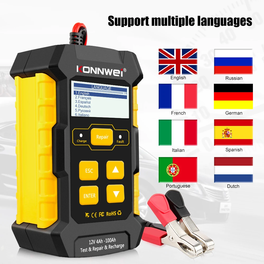 KONNWEI KW510 Full Automatic 12V Car Battery Tester Pulse Repair 5A Chargers Wet Dry AGM Gel Lead Acid OBD OBD2 Car Repair Tool