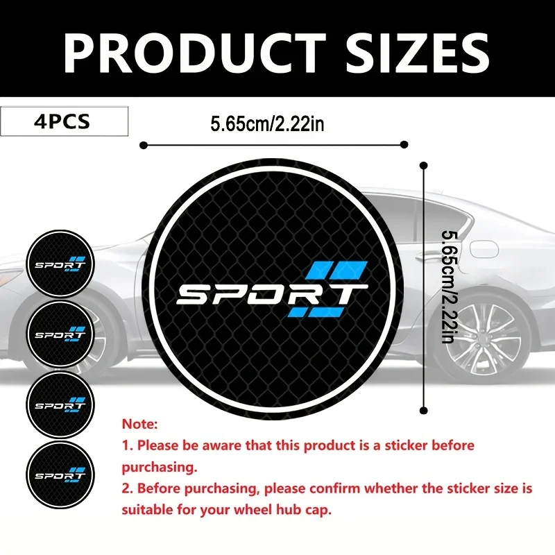 4Pcs/Set Sport Honeycomb Wheel Center Cap Stickers, Blue Reflective Vinyl Decals for Car Wheel Hub Caps