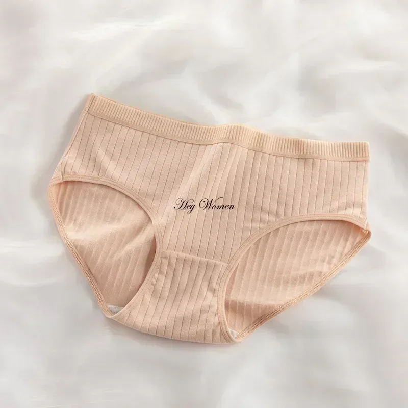 Women Cotton Panties Woman Girls Fashion Solid Color Cotton Crotch Ladies Breathable Underpants Mid-waist Casual Threaded Briefs