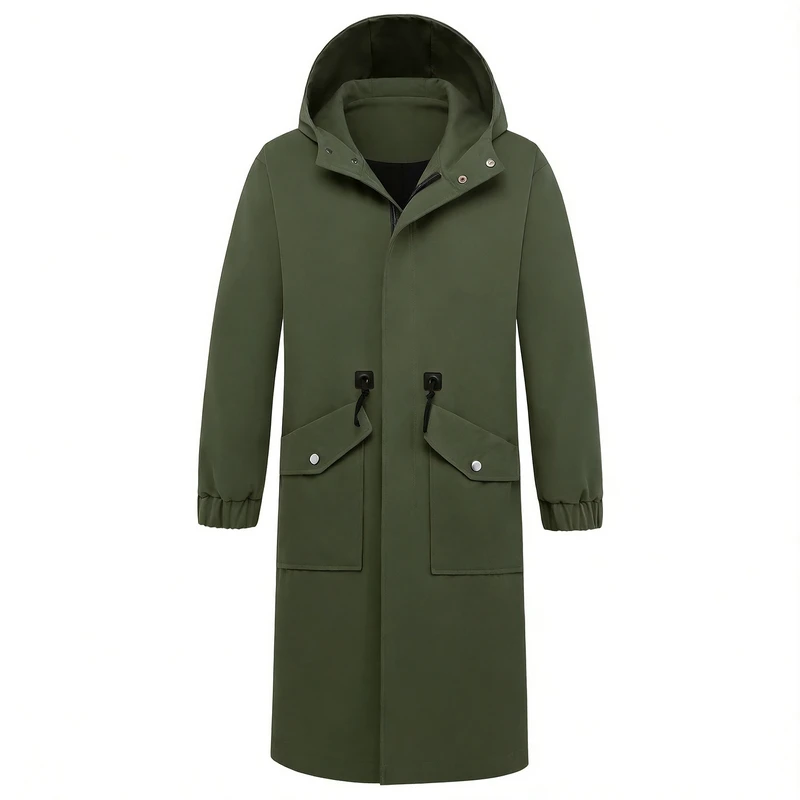 2026 New Autumn Men Medium Long Casual Hooded Coat Male Streetwear Windbreaker Trench coats Korean Slim Fit Outwear M-3XL