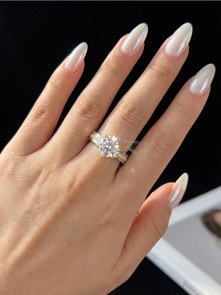 Modische, wunderschöne 2CT zertifizierte reine Moissanit-Diamant-Verlobungsringe für Damen, Hochzeits-Brautschmuck, Geschenk – Detail 4