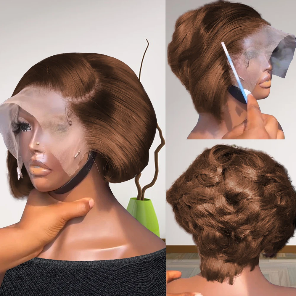 13x4 Lace Front Human Hair Wigs 6 Inch Pixie Cut for Women - Transparent Frontal Natural Looking Short Wigs Lightweight Breathab image 3