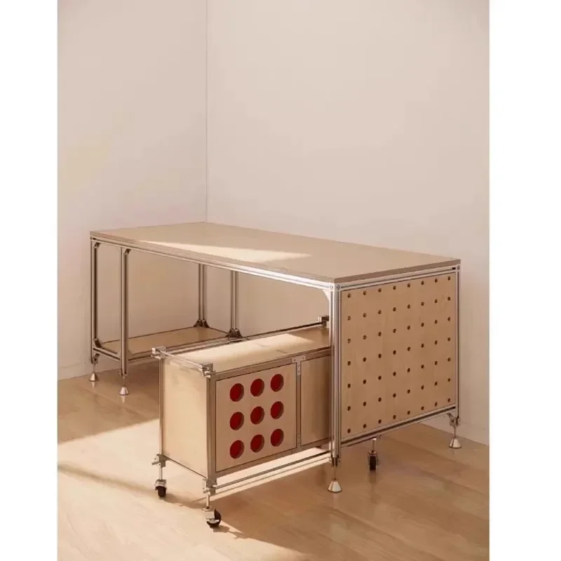 Solid wood computer desk worktable ocean plate desk aluminum profile rectangular table integrated under table cabinet