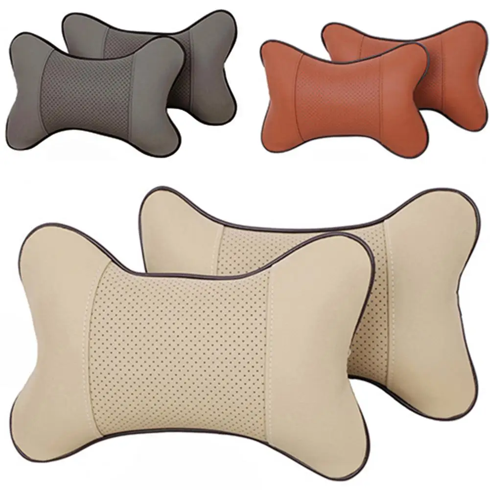 Headrest Hole-digging Neck Support Breathable Comfortable Anti Fatigue Universal Faux Leather Auto Safety Pillow For Car