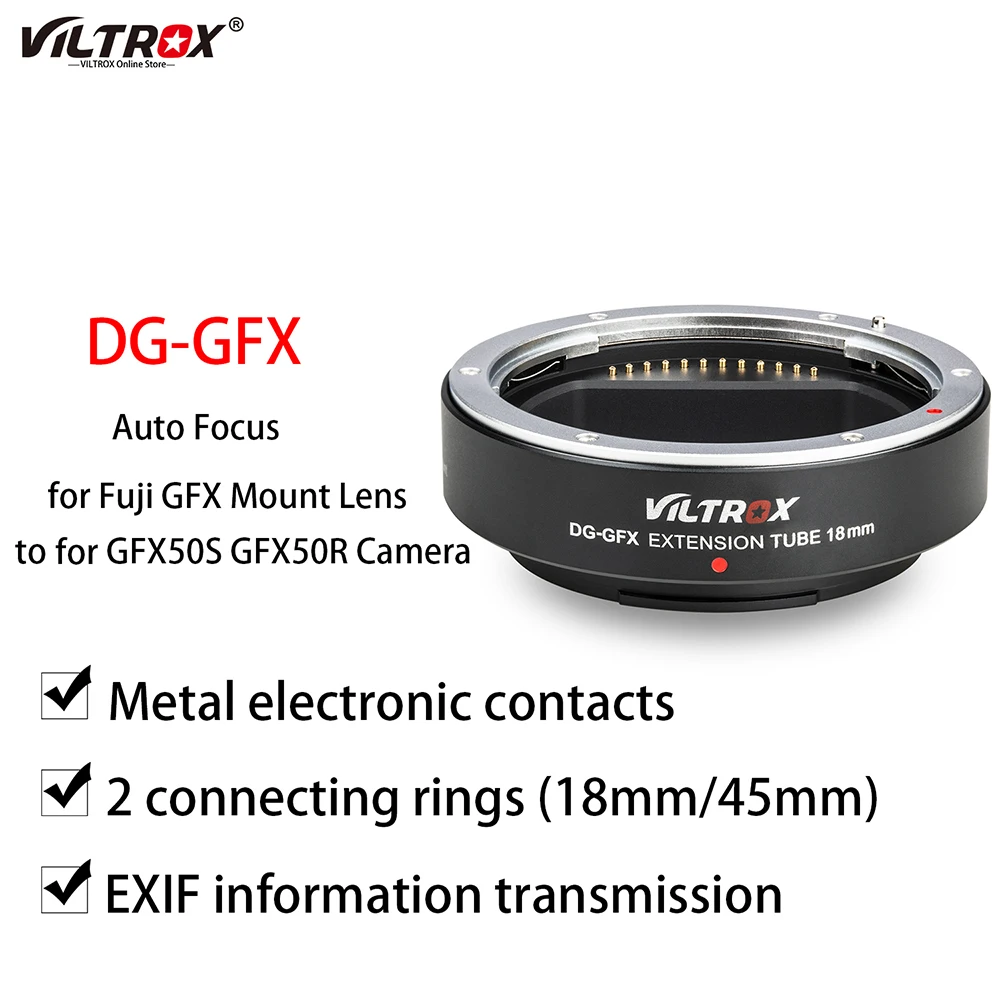 

VILTROX DG-GFX 18MM Macro Extension Tube Auto Focus Lens Adapter Ring for Fujifil Fuji GFX Mount Lens and Camera GFX50S GFX50R