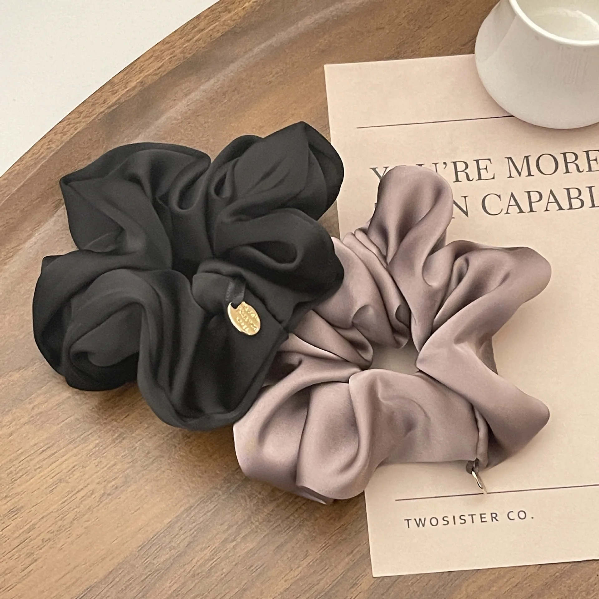 Satin Silk Hair Scrunchies Black Hair Ties for Girls and Women Scrunchie Solid Color Hair Accessories Scrunch