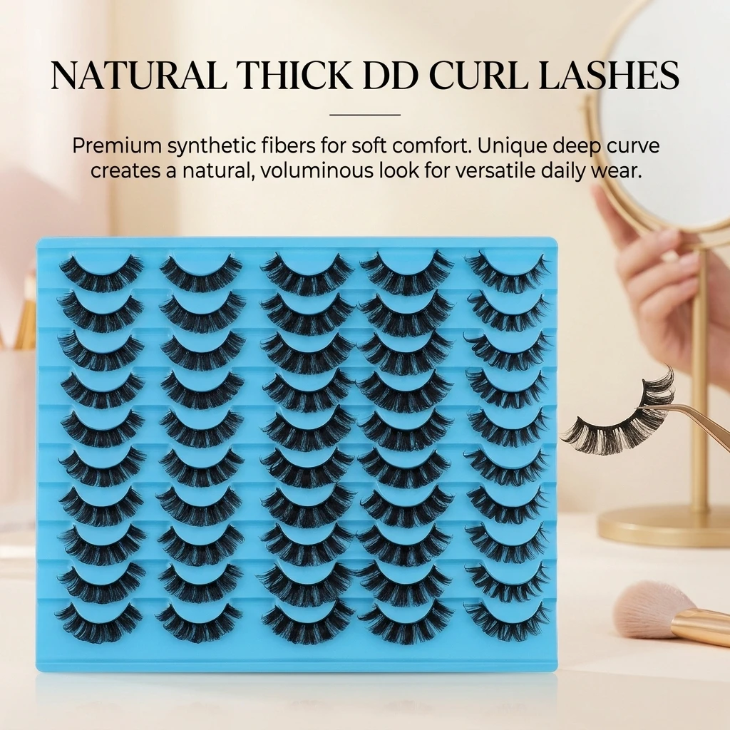 30 Pairs Russian False Eyelashes for Daily Makeup D Curl Synthetic Fiber Natural Thick Look Thin Invisible Band Lash Clusters