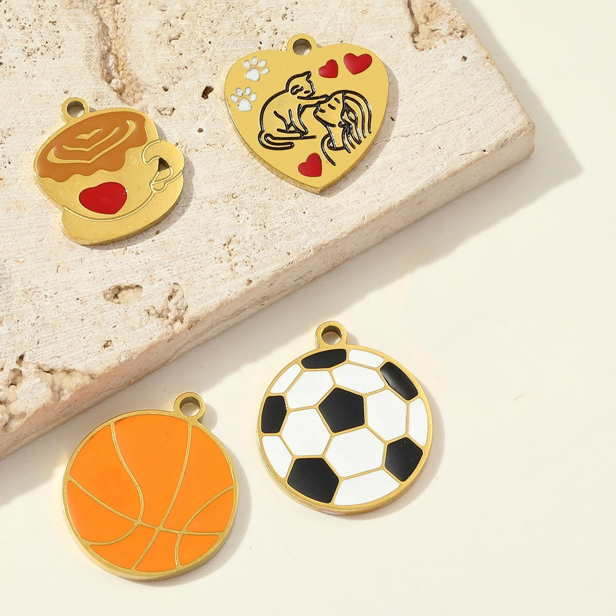 

3Pcs/Lot Stainless Steel Football Basketball Charms Enamel Pendants For DIY Making Necklace Jewelry Accessory Wholesale