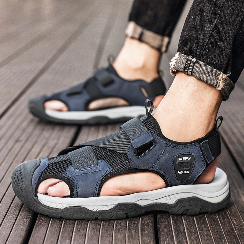 

2024 Summer Men's Sandals New Non-slip Genuine Leather Sandals Soft Slippers Zapatos Flat For Mens Casual Shoes Sandalias Hombre