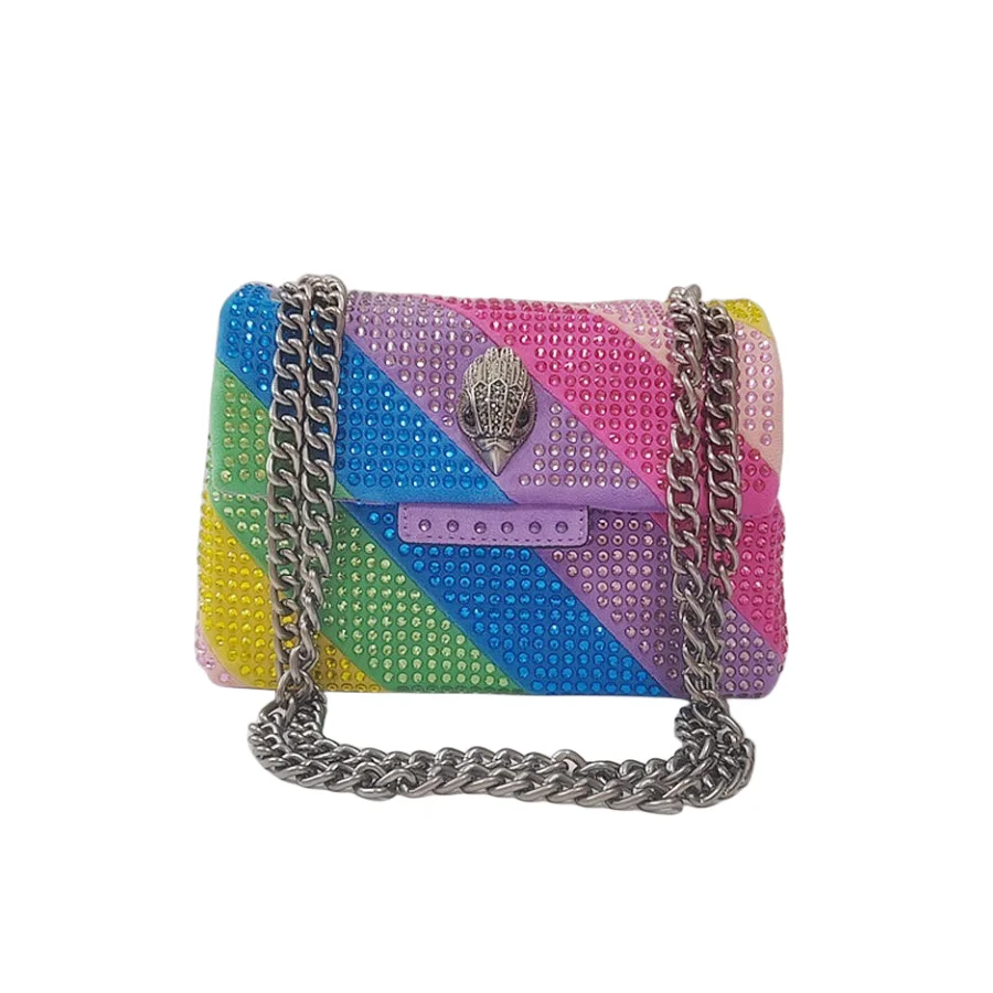 New Arrival Suede Women Handbag Rainbow Stone Cross Body Bag Lady Fashion Diamond Shoulder Handbag Eagle Metal Luxury Design