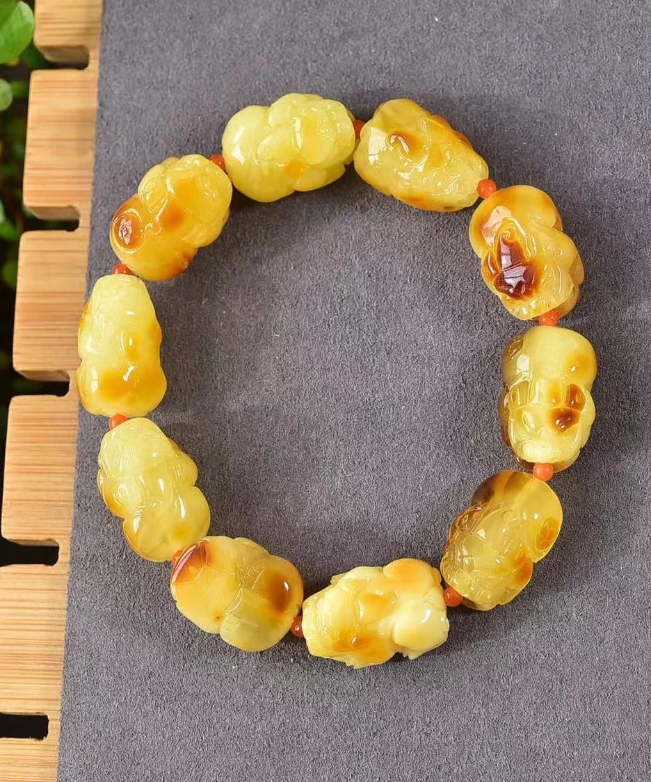 Natural Yellow Amber Round Beads Bracelet 14.5x20.5mm Gemstone Women Men Healing Stretch Amber Jewelry AAAAAA