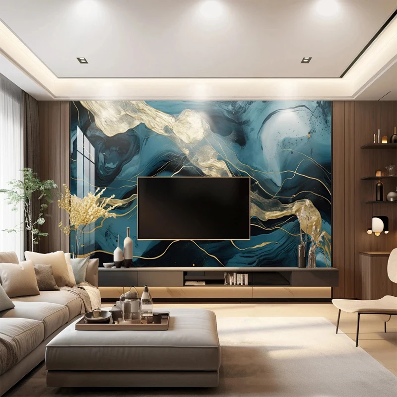 Custom 3D Mural Paper Luxury Green Gold Marble Graffiti Wallpaper for Living Room TV Background Wall Decor Waterproof Canvas