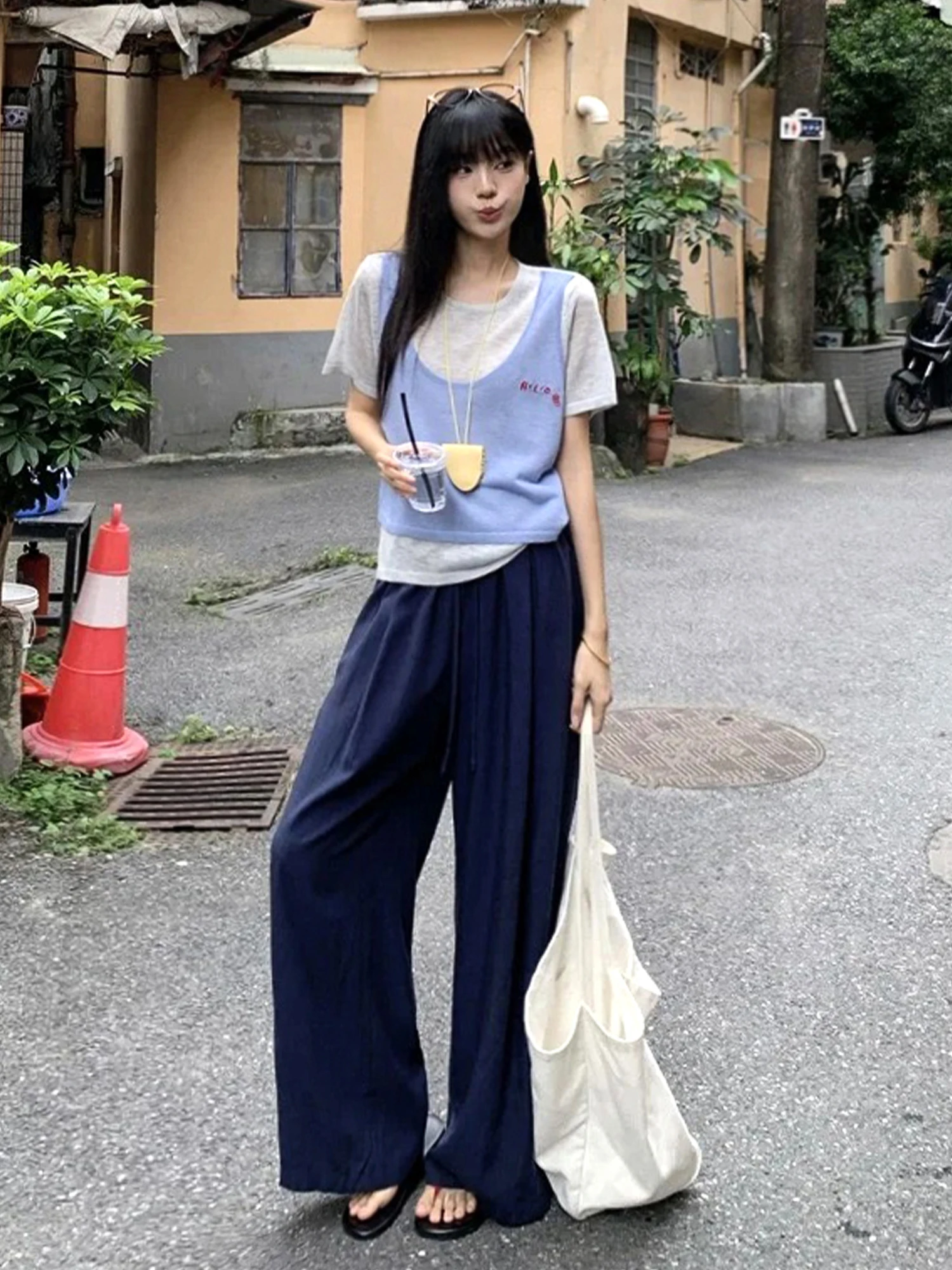 Lightweight Draped Cotton Linen Wide Leg Pants Women Summer Straight Cut Loose Fit Trousers Comfortable Casual Trousers