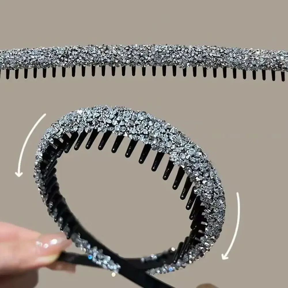 Rhinestone Hair Hoop Fashion Women Headwear Non-slip with Teeth Hairband Shiny Headband Hair Accessories